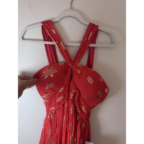 Saylor Fantasia Metallic Floral Minidress In Orange Blossom M $275 NWT - Picture 3 of 13